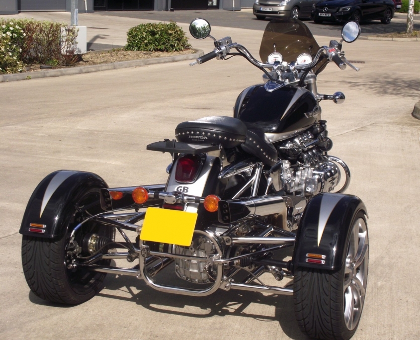 Casarva Honda Valkyrie F6C IRS trike with mirror polished stainless steel tube conversion and reverse gearbox