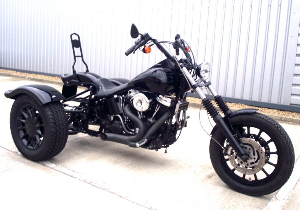 Casarva Harley Davidson Softail trike with rraked triple trees and Independent Rear Suspension (IRS)
