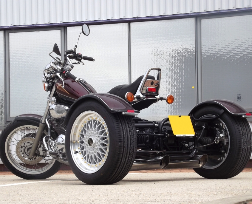 Casarva Yamaha Virago 750 IRS trike with reverse gearbox and Casarva Stainless slash cut exhaust system