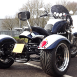 Casarva Triumph Rocket 111 shaft drive IRS trike with reverse gearbox, raked triple trees, , Outlaw Short Exhausts