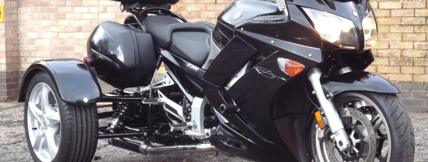 Casarva Yamaha FJR1300 Trike with our Independent Rear Suspension, Reverse gearbox and Raked Forks. A new rerouted stainless steel exhaust and demountable tow-bar.