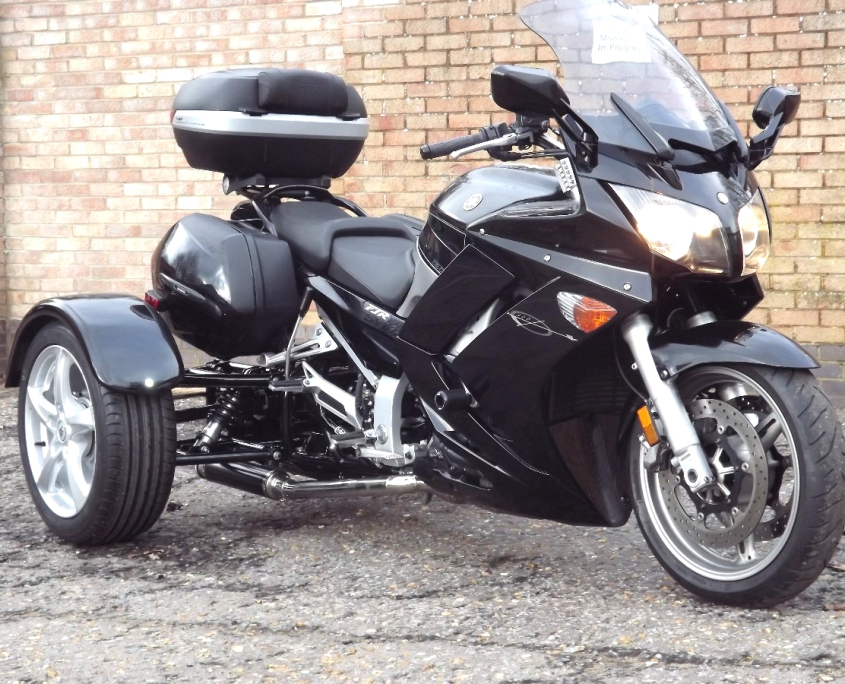 Casarva Yamaha FJR1300 Trike with our Independent Rear Suspension, Reverse gearbox and Raked Forks. A new rerouted stainless steel exhaust and demountable tow-bar.
