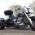 Casarva Triumph Rocket 111 Trike with reverse gearbox, raked front forks, Casarva custom rack and Casarva Stainless twin exhausts. #casarva