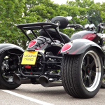 Casarva Triumph Rocket 111 Trike with reverse gearbox, raked front forks, Casarva custom rack and Casarva stainless rerouted twin exhausts. #casarva