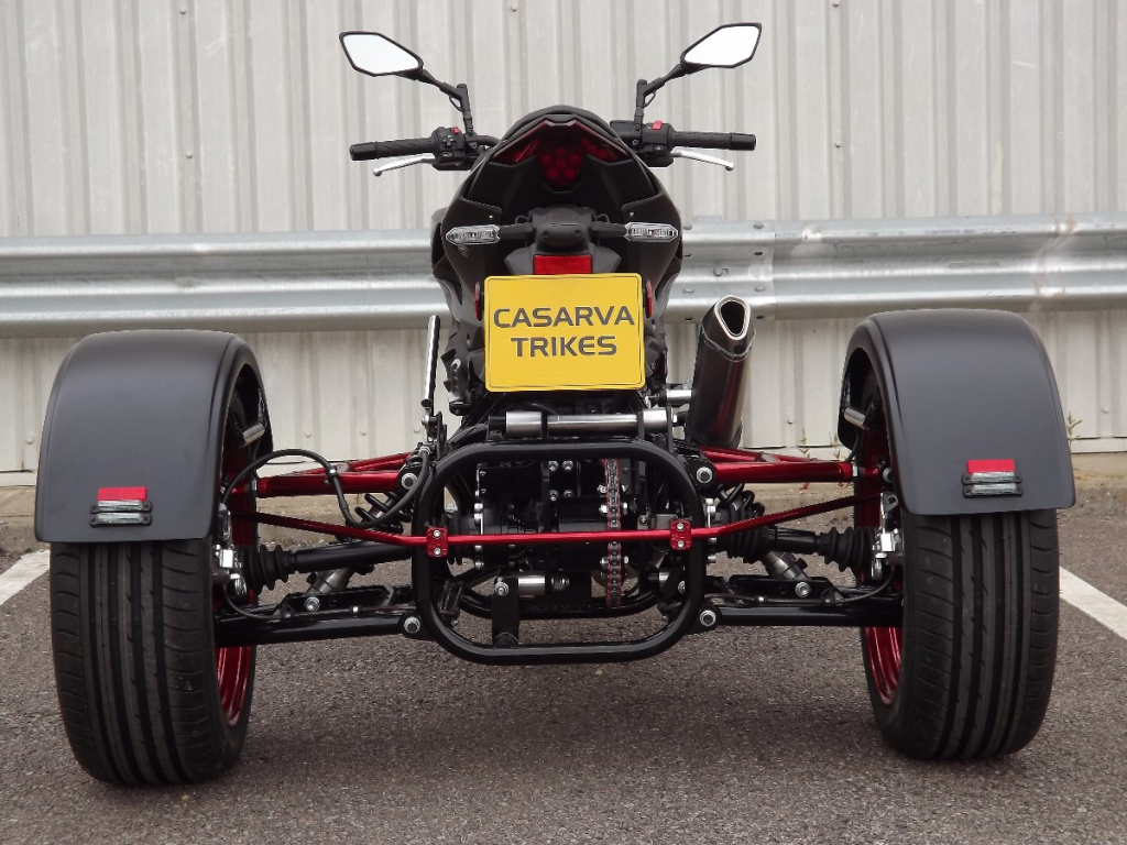 Casarva Kawasaki Ninja 500 IRS chain drive trike with reverse gearbox