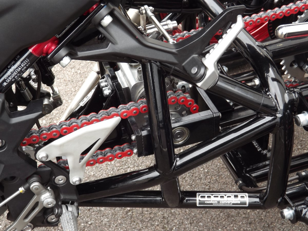 Casarva Kawasaki Ninja 500 IRS chain drive trike with reverse gearbox