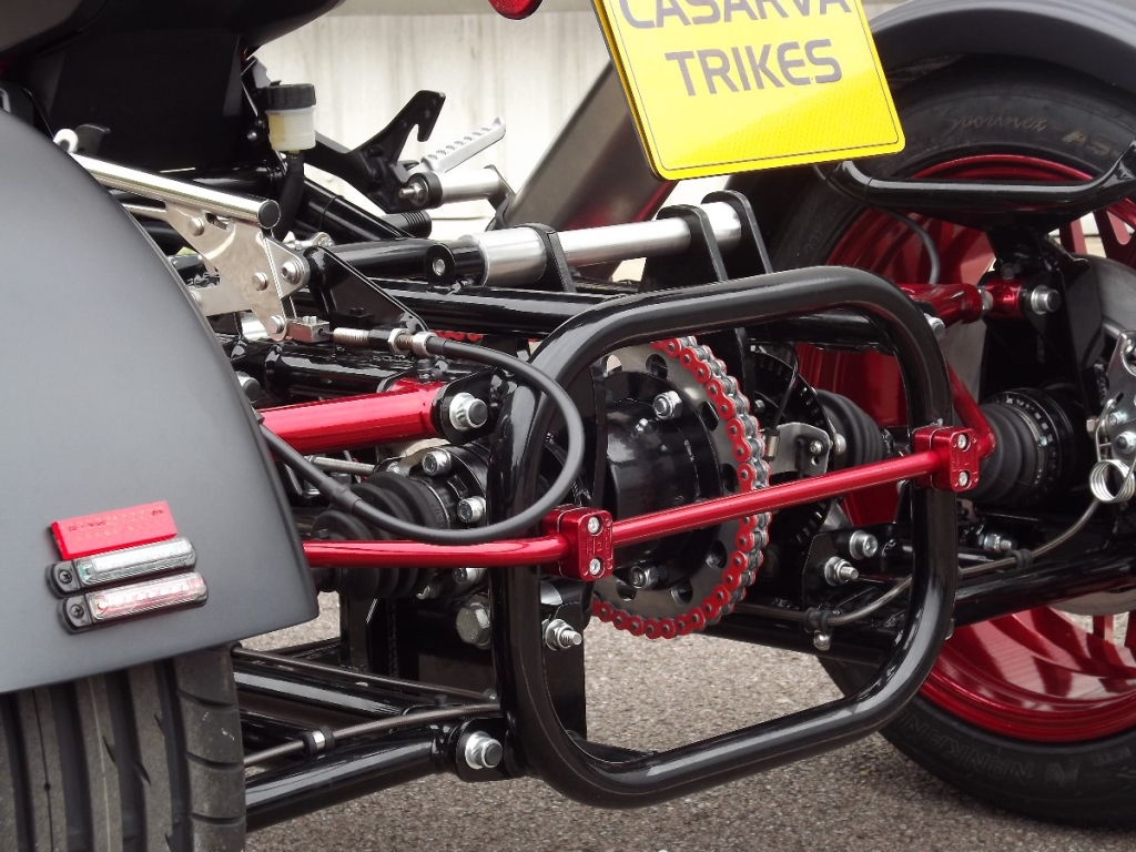 Casarva Kawasaki Ninja 500 IRS chain drive trike with reverse gearbox