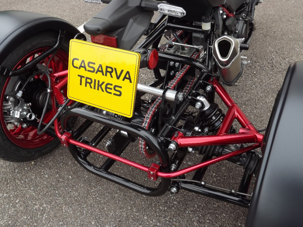 Casarva Kawasaki Ninja 500 IRS chain drive trike with reverse gearbox