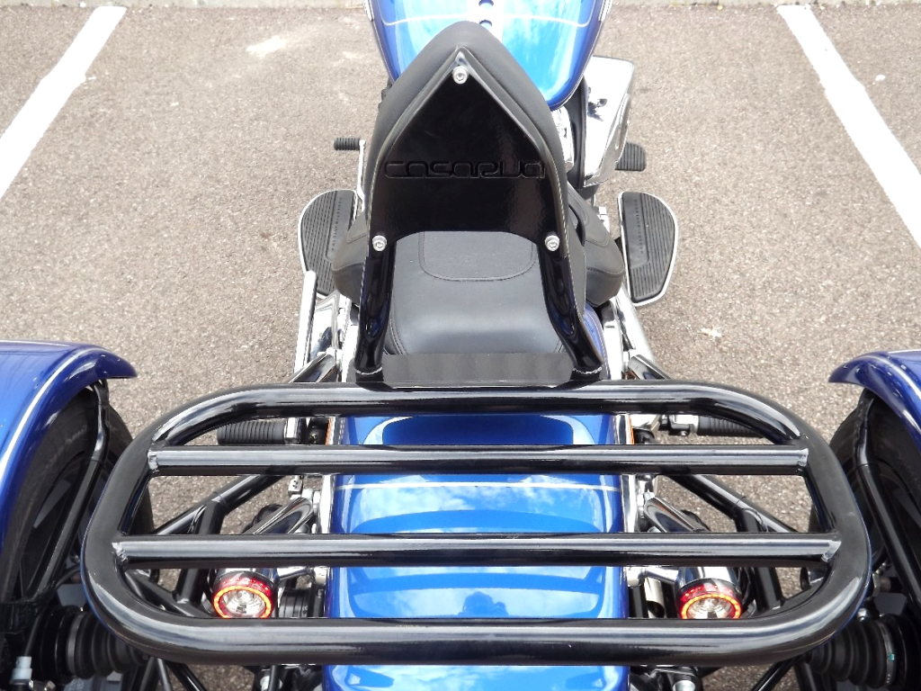 Casarva Harley Davidson FLFB Fat Boy 117 engine trike with reverse, dual exhaust and custom rack with sissy bar