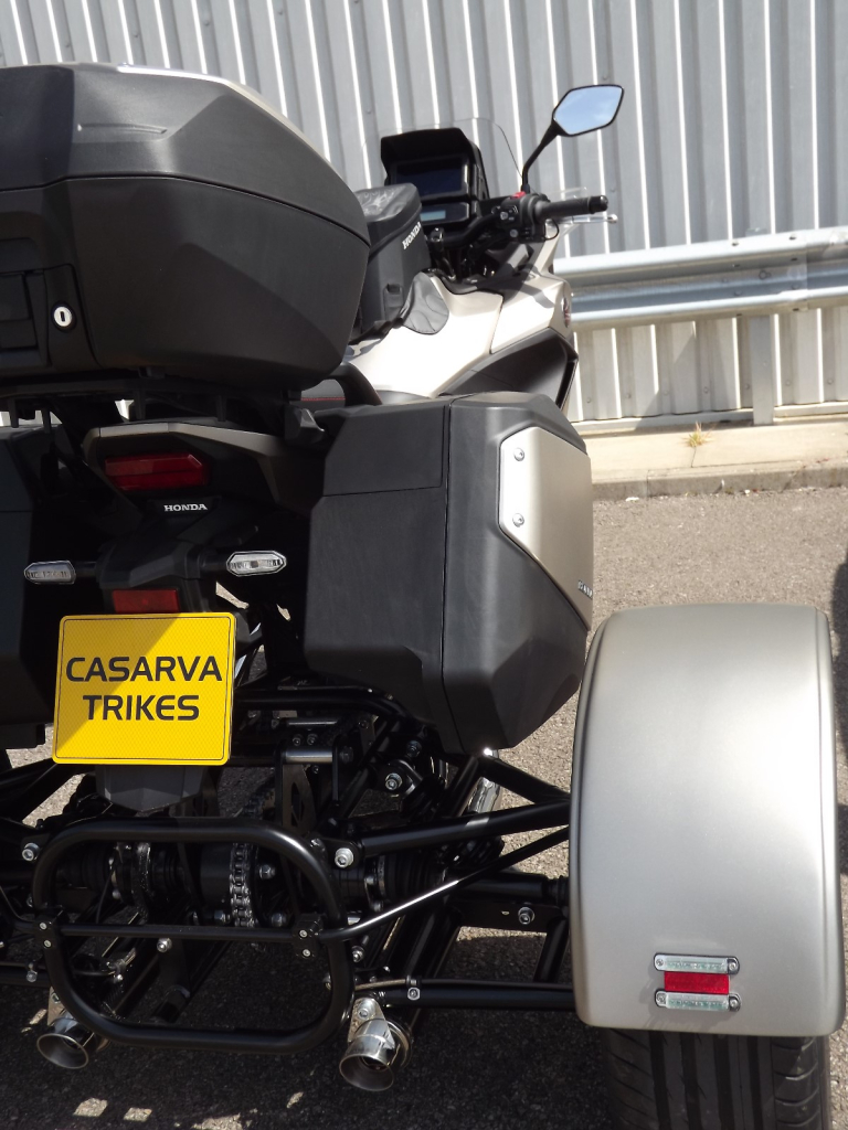 Casarva Honda NT1100 DCT Automatic gearbox IRS trike with chain drive reverse gearbox and Casarva twin stainless steel exhaust reroute with carbon silencers and full luggage