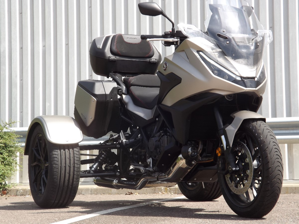 Casarva Honda NT1100 DCT Automatic gearbox IRS trike with chain drive reverse gearbox and Casarva twin stainless steel exhaust reroute with carbon silencers and full luggage
