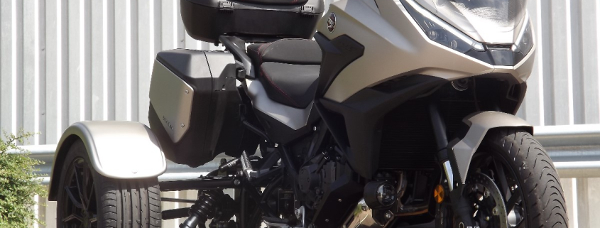 Casarva Honda NT1100 DCT Automatic gearbox IRS trike with chain drive reverse gearbox and Casarva twin stainless steel exhaust reroute with carbon silencers and full luggage