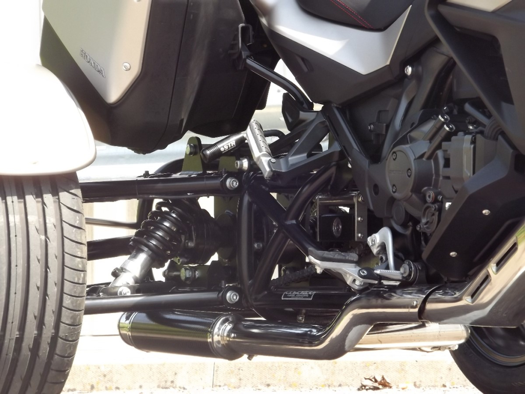 Casarva Honda NT1100 DCT Automatic gearbox IRS trike with chain drive reverse gearbox and Casarva twin stainless steel exhaust reroute with carbon silencers and full luggage