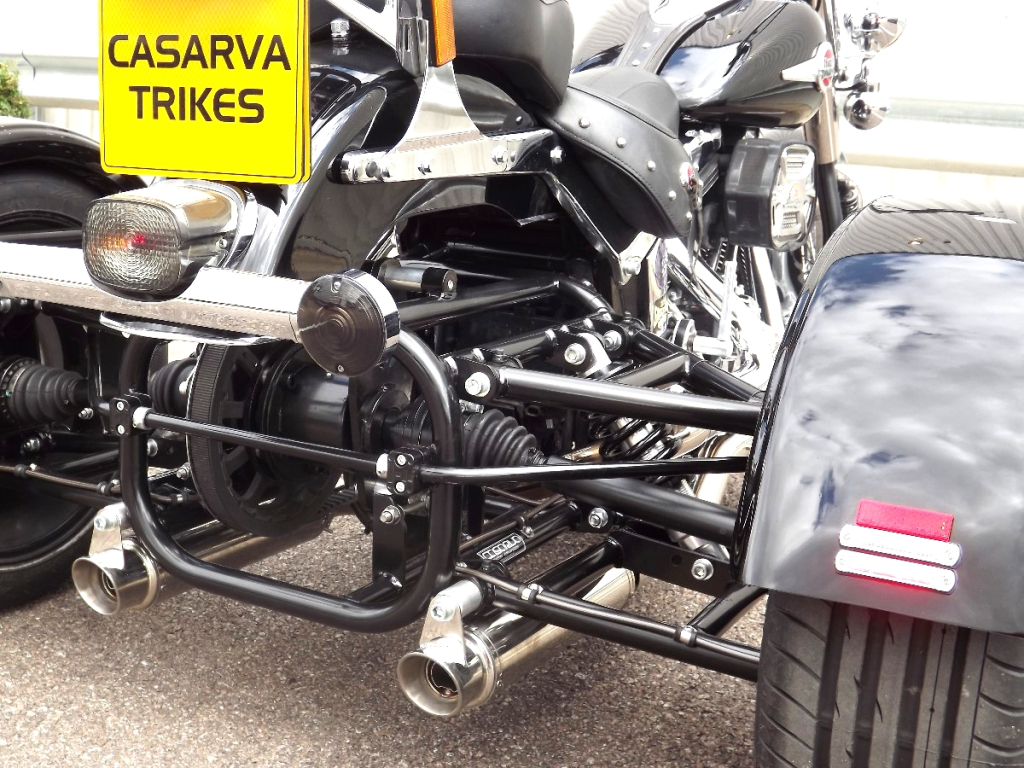 Casarva Harley Davidson Softail Classic belt drive IRS trike with reverse gearbox and custom dual stainless exhausts