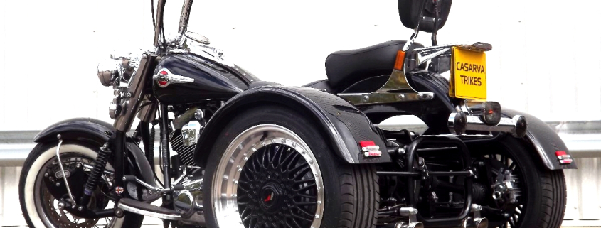 Casarva Harley Davidson Softail Classic belt drive IRS trike with reverse gearbox and custom dual stainless exhausts