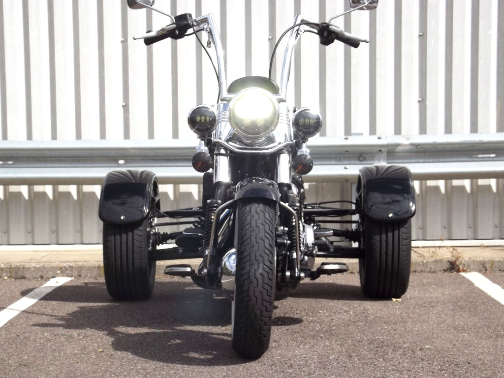 Casarva Harley Davidson Softail Classic belt drive IRS trike with reverse gearbox and custom dual stainless exhausts