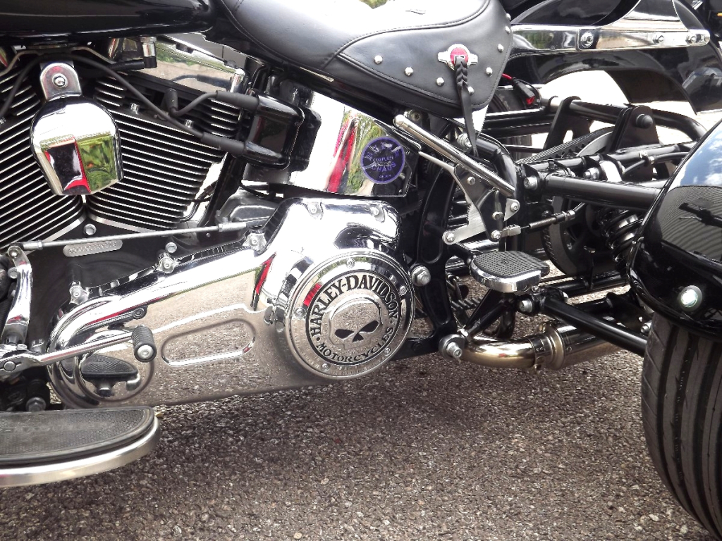 Casarva Harley Davidson Softail Classic belt drive IRS trike with reverse gearbox and custom dual stainless exhausts