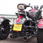 CASARVA TRIUMPH ROCKET 111 ROADSTER IRS TRIKE WITH RAKED FRONT FORKS, CASARVA REVERSE GEARBOX AND MATCHING RED STRIPE PAIN TO THE CASARVA MUDGUARDS