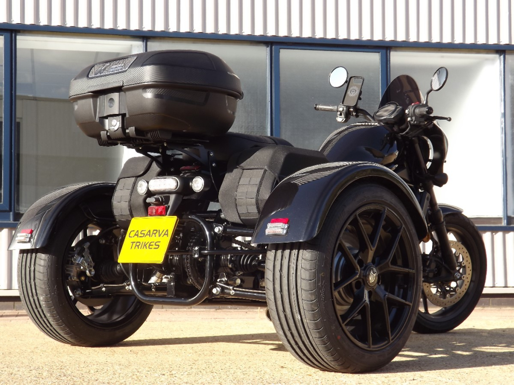 Casarva Honda CMX1100 Rebel DCT independent rear suspension trike with automatic gearbox, Casarva reverse gearbox, Puig batwing screen, Hepco & Becker top case and rack, SW-Motech panniers, stainless exhsust system, Y Spoke alloy wheels.